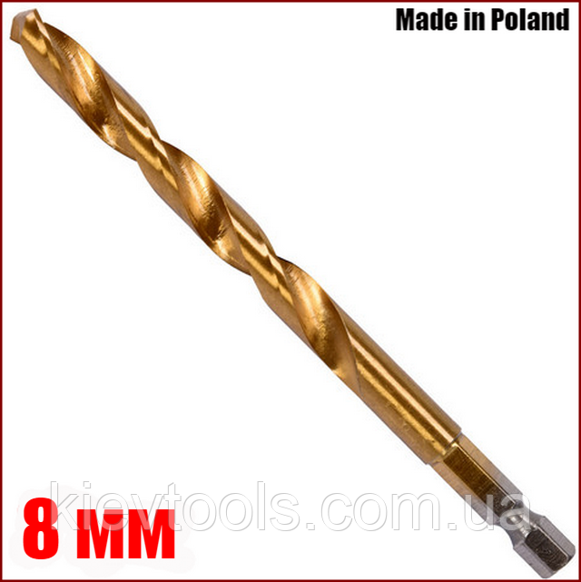 Свердло по металу 8 мм з шестигранним хвостовиком 1/4" HSS-TIN Yato YT-44768