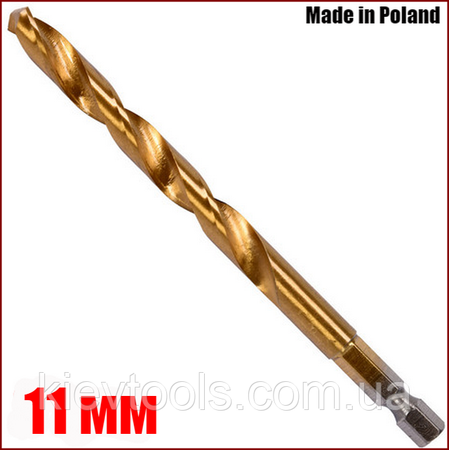 Свердло по металу 11 мм з шестигранним хвостовиком 1/4" HSS-TIN Yato YT-44773