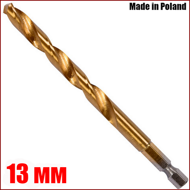Свердло по металу 13 мм з шестигранним хвостовиком 1/4" HSS-TIN Yato YT-44776