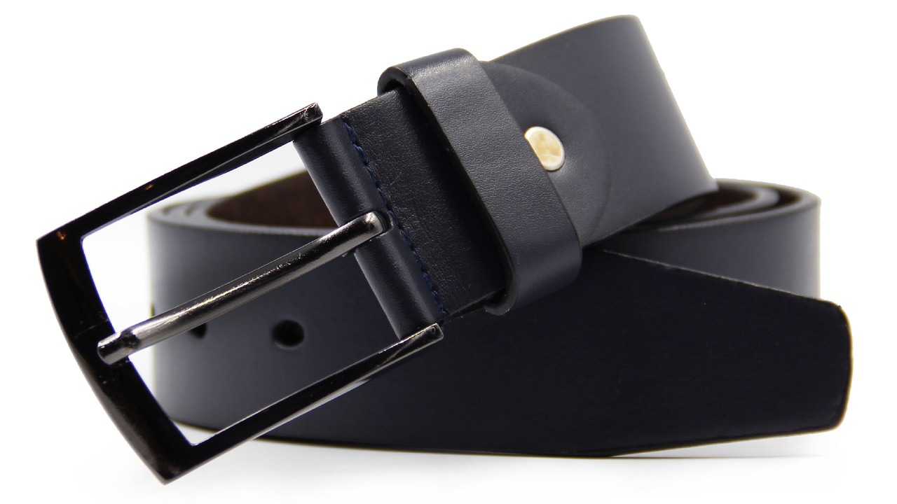 Чоловічий синій шкіряний ремінь для джинсів, фото 1