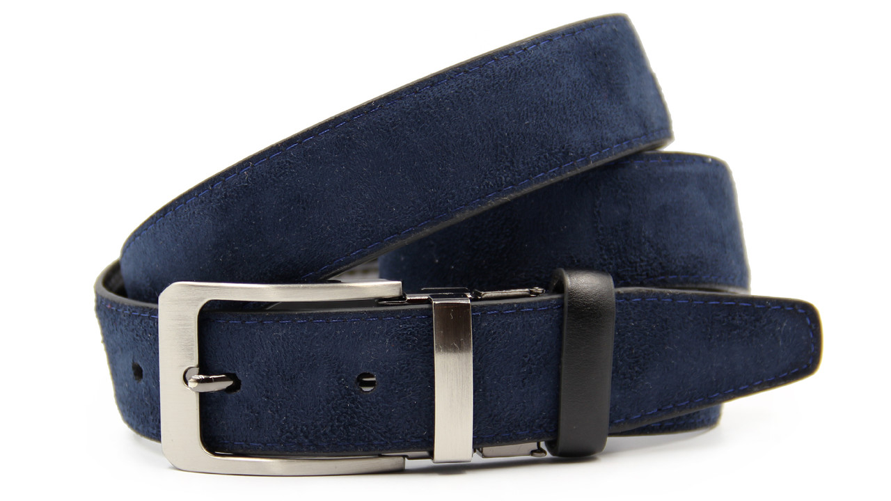 Двосторонній чоловічий шкіряний ремінь Чорний Синій, фото 1