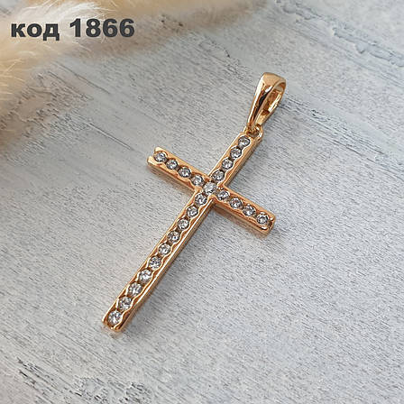 Жіночий хрестик із камінням. Позолота 18 К Xuping. Хрестик Xuping, медичне золото, фото 1