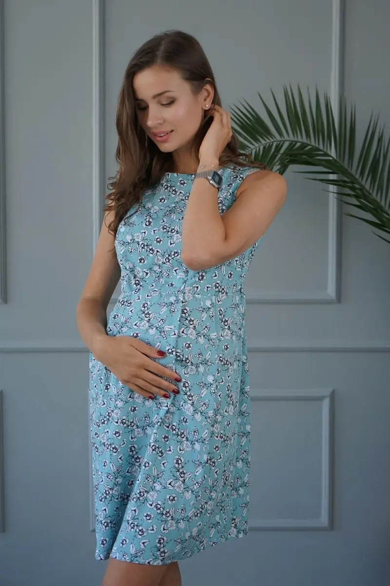 Сукня для вагітних та годуючих стримана з секретом для годування зелена квіткова, 5180725-З