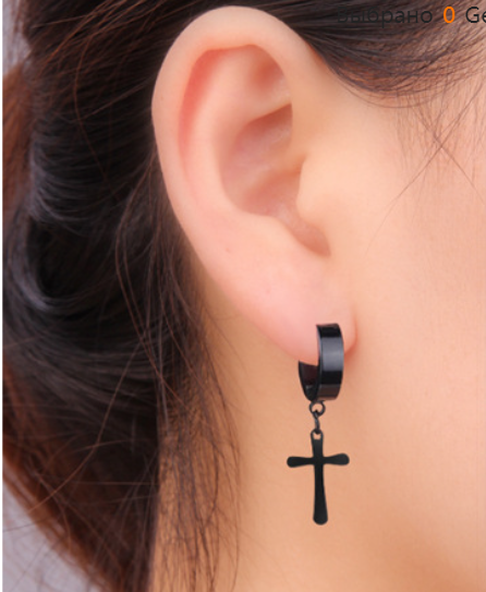 Сережки хрести з хрестиком на одне вухо в стилі панк сталеві (стиль 3) 1 шт., фото 1