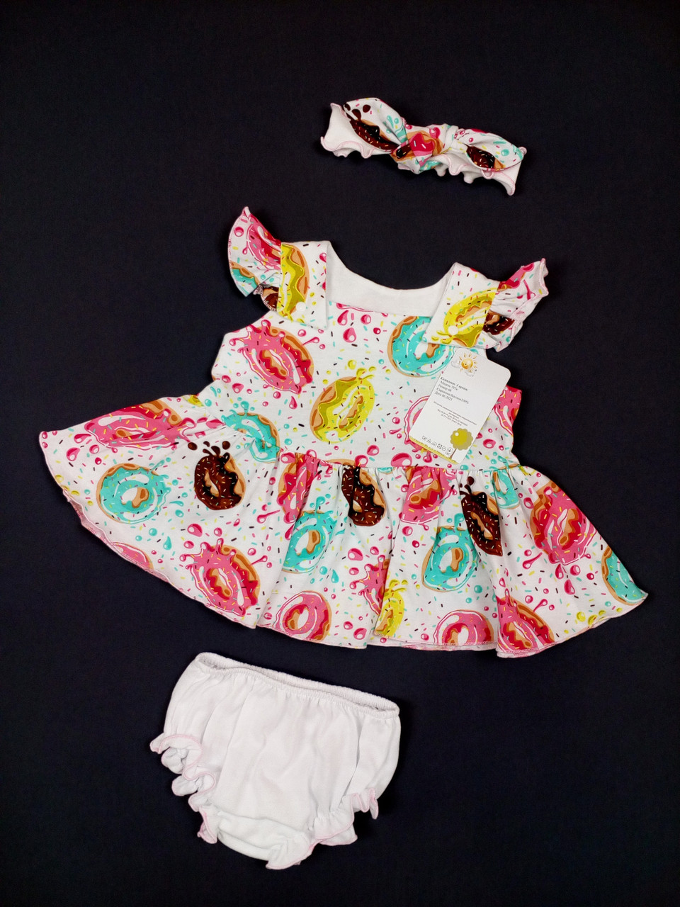 Сукня + пов'язка + трусики для новонародженої дівчинки HappyTot Sweetie 68см біле 797к
