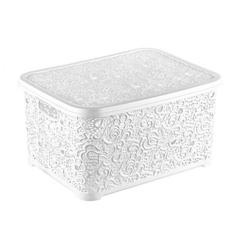 Короб із кришкою 10 л Ажур Білий 34*24*16 см Д37