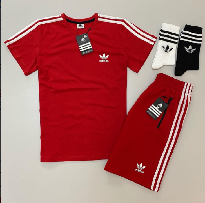 Костюм літній Adidas/ Комплект шорти та футболка Адідас спортивна бавовна червона
