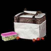 Термосумка-термобокс для ланчів та обідів з бічними кишенями сітка (29*22*20 см),Бежева