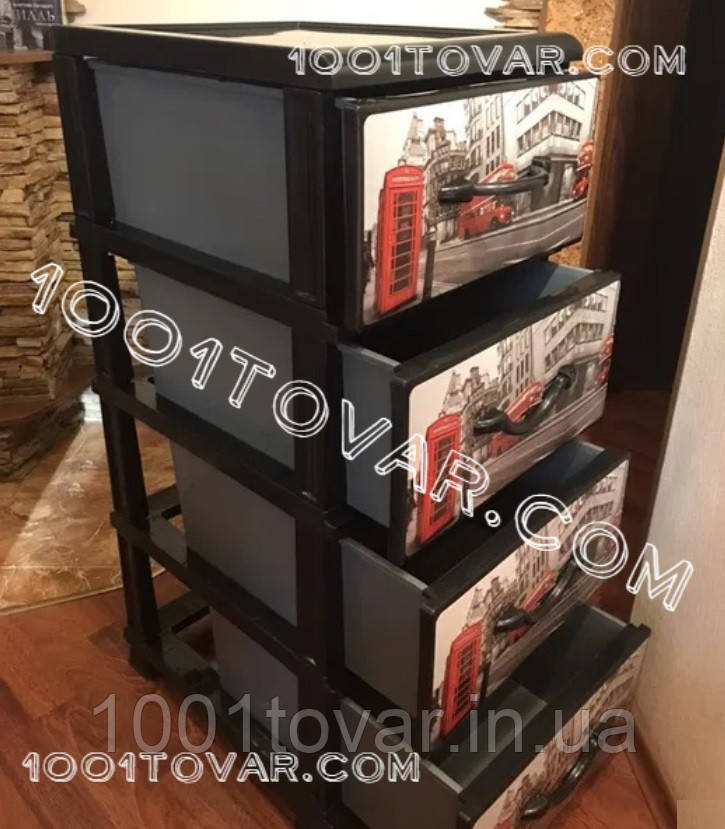 Комод пластиковий з малюнком "Париж" Senyayla, фіолетовий, 4 ящики, Туреччина, фото 1