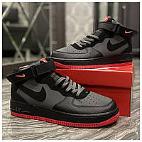 Мужские кроссовки Nike Air Force High Black Grey Red, кроссовки найк аир форс хай, Nike Air Force 1 High