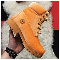 Женские ботинки Timberland Orange Velvet x Off White демисезон, оранжевые ботинки тимберленд женские