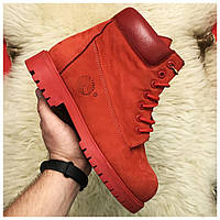 Женские зимние ботинки Timberland Red Fure Premium (мех), красные нубуковые ботинки тимберленд зимние женские