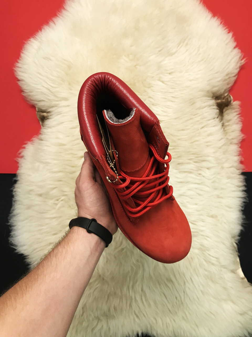 Женские зимние ботинки Timberland Red Fure Premium (мех), красные нубуковые ботинки тимберленд зимние женские - фото 2 - id-p1432705602