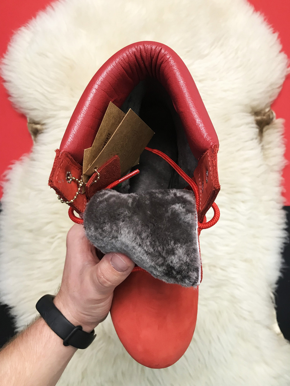 Женские зимние ботинки Timberland Red Fure Premium (мех), красные нубуковые ботинки тимберленд зимние женские - фото 3 - id-p1432705602