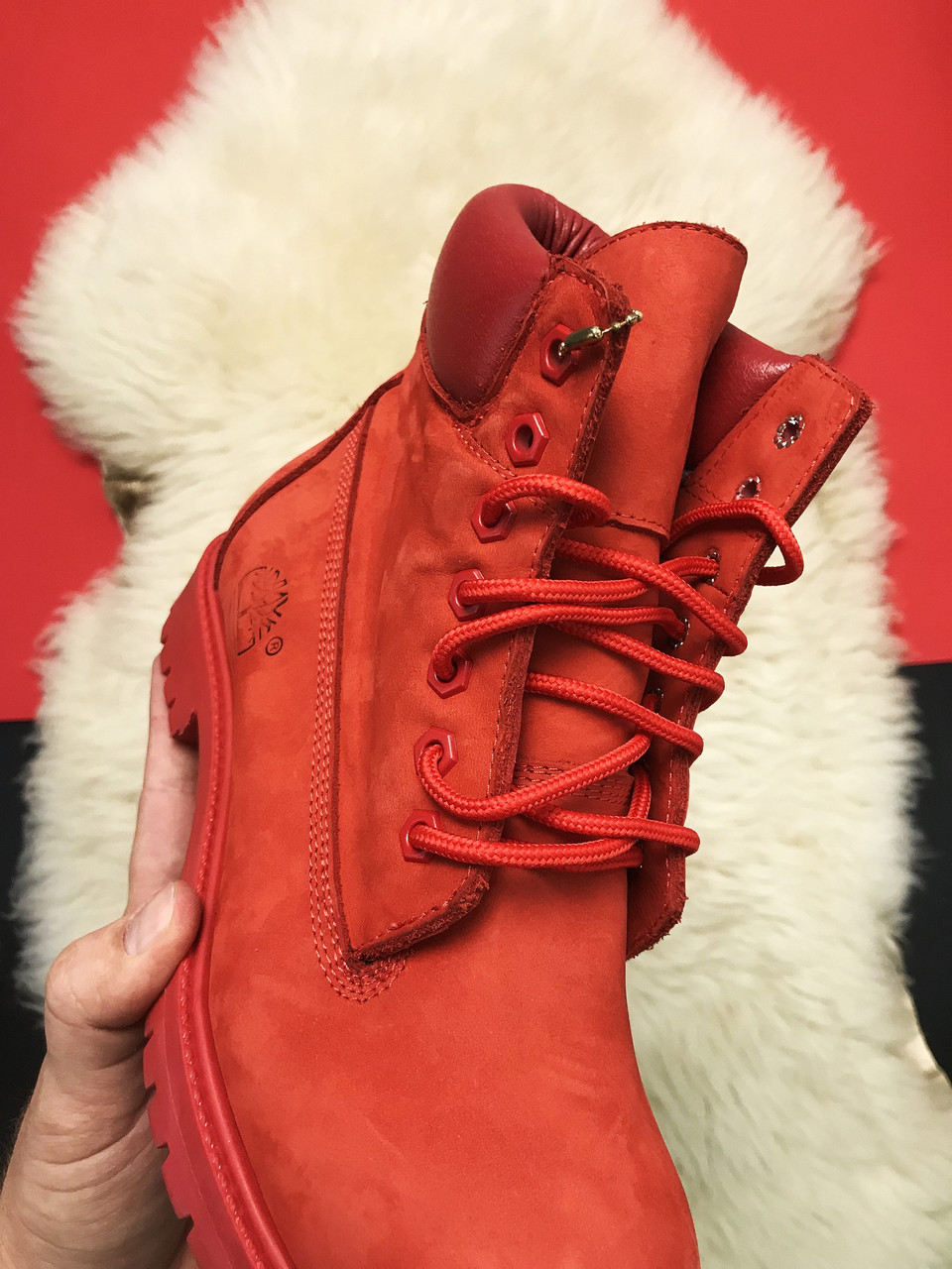 Женские зимние ботинки Timberland Red Fure Premium (мех), красные нубуковые ботинки тимберленд зимние женские - фото 4 - id-p1432705602
