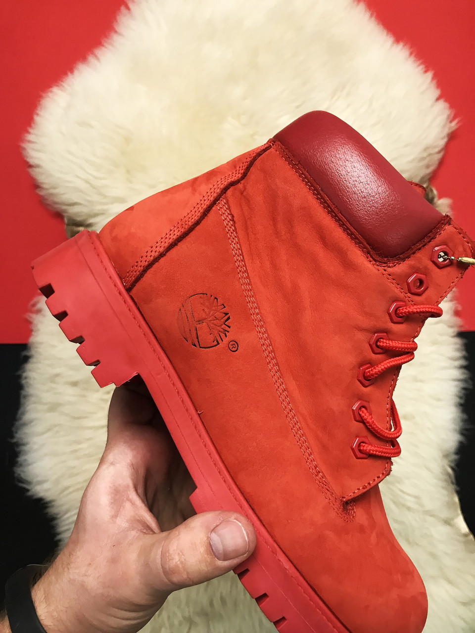 Женские зимние ботинки Timberland Red Fure Premium (мех), красные нубуковые ботинки тимберленд зимние женские - фото 5 - id-p1432705602