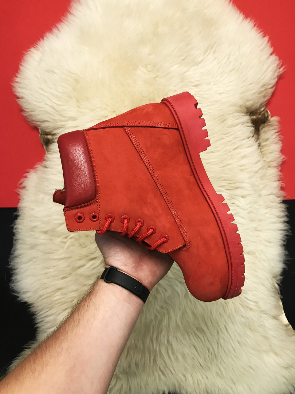 Женские зимние ботинки Timberland Red Fure Premium (мех), красные нубуковые ботинки тимберленд зимние женские - фото 7 - id-p1432705602