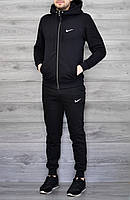 Мужской спортивный костюм чёрная кофта с принтом "Nikе" и чёрные штаны с принтом "Nikе"