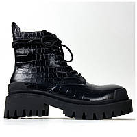 Женские ботинки Balenciaga Strike Lace-up Boots Black, черные кожаные ботинки баленсиага, баленсияга Alligator