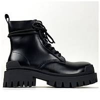 Женские ботинки Balenciaga Strike Lace-up Boots Black, черные кожаные ботинки баленсиага, баленсияга