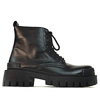 Женские зимние ботинки Balenciaga Strike Lace-up Boot Black, черные кожаные ботинки баленсиага, баленсияга