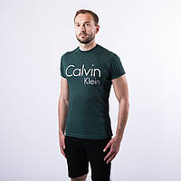Мужская темно-зелёная футболка с принтом "Calvin Klein"