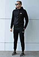 Мужской утепленный спортивный костюм чёрная кофта с принтом "The North Face" и чёрные штаны с принтом "The