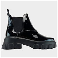 Женские ботинки Prada Beatle Boots Gloss, чёрные кожаные лакированные ботинки прада битл глосс
