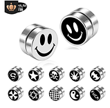 Магнітні сережки обманки зі смайликом (фейк-плаги) 8 мм 2 шт. чорний колір, фото 3