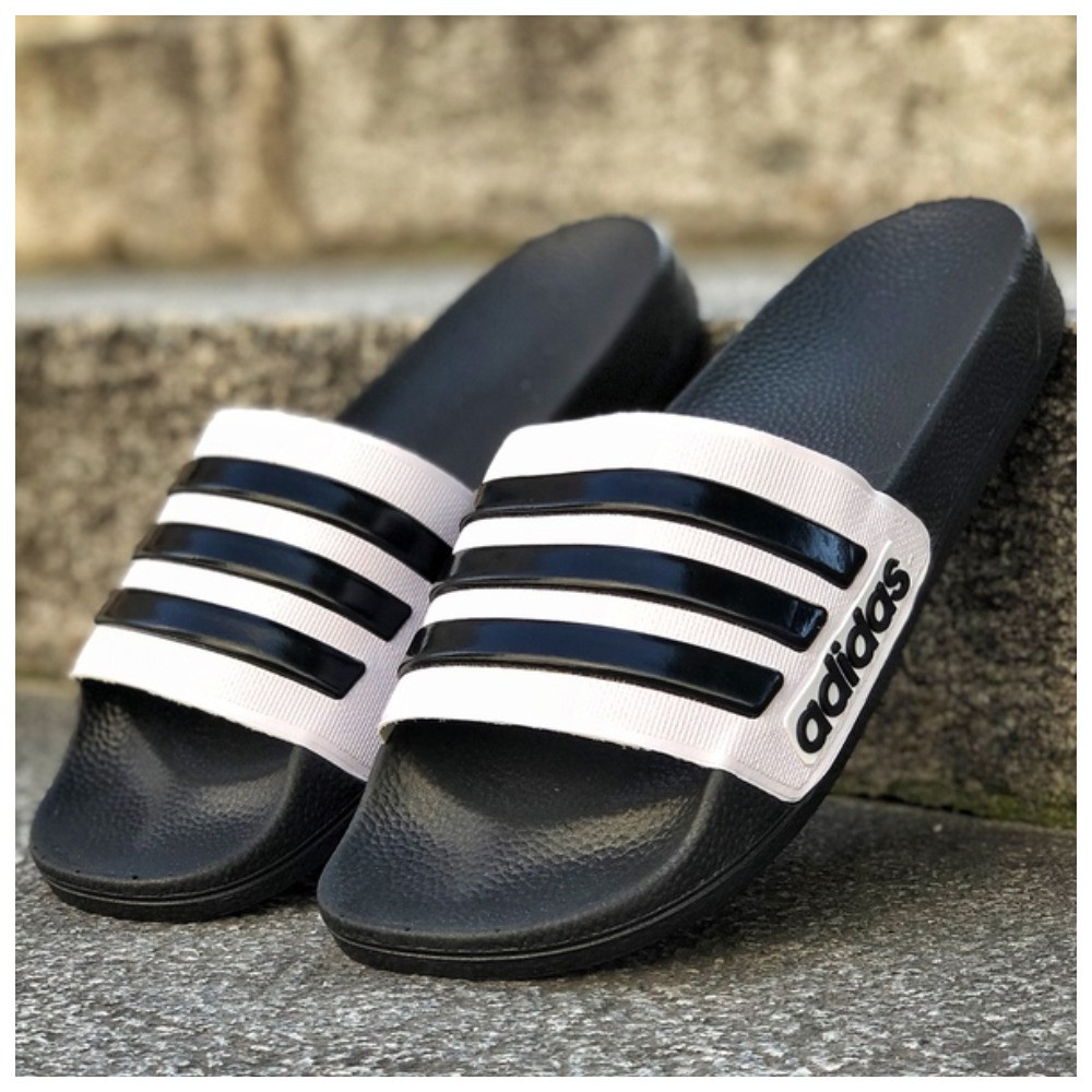 Мужские шлепанцы Adidas, черно-белые шлепки адидас черные сланцы ...