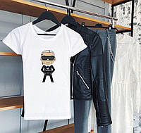 Женская белая футболка с принтом "Lagerfeld"
