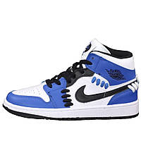 Женские кроссовки Nike Air Jordan 1 Retro Mid, бело-синие кроссовки кожаные найк аир джордан 1 ретро мид