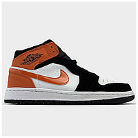 Женские кроссовки Nike Air Jordan 1 Retro Mid White Black Orange, кожаные кроссовки найк аир джордан ретро мид