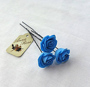 Шпильки для волосся ручної роботи "Трояндочки Блакитні"