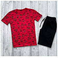 Мужской летний комплект красная футболка + черные шорты (много цветов)