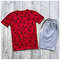 Мужской летний комплект красная футболка + серые шорты (много цветов)
