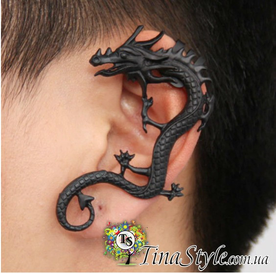 Каф на вухо дракон без проколювання унісекс Панк Готичний Earcuff Кліп-каф сережки Кліпс