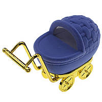 Футляр коляска голубая бархат для ювелирных изделий под кольцо или украшения размер 6,5Х6,5Х6 см