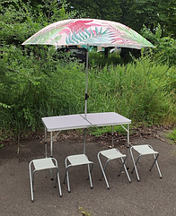 Стіл туристичний складаний зі стільцями + парасолька ( Стіл розкладний + 4 стільці + парасолька d2м)