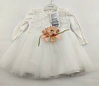 Детское платье Турция 9, 12 месяцев для новорожденной девочки нарядное белое (ПДН23)