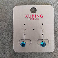 Сережки Xuping з блакитними камінням 6х18мм Позолота 18К, Родій