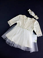 Платье + повязка для новорождённой девочки HappyTot 80см молочное 649В