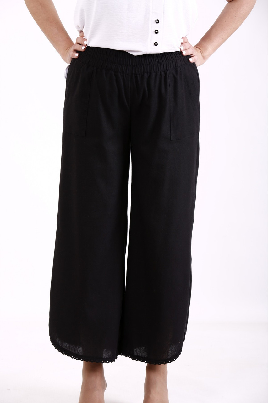 Чорні брюки з льону жіночі літні молодіжні великого розміру 42-74. B099-2