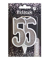 Свеча юбилейная "55" СЕРЕБРО 7 см, TM Pelican 867255