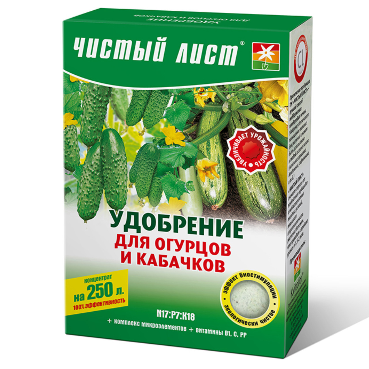Чистий лист 300 г добриво для огірків та кабачків NPK 17/7/18
