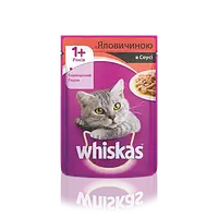 WHISKAS з яловичиною в соусі для дорослих котів, 85 г (вискас)