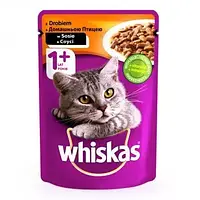 WHISKAS корм для кошек с домашней птицей в соусе, 85г (вискас)