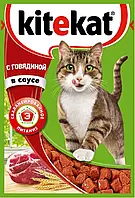 Корм влажный с говядиной в соусе для взрослых кошек Kitekat 100г (китикет)