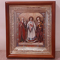 Икона Гурий, Самон и Авив святые мученики, лик 10х12 см, в светлом прямом деревянном киоте
