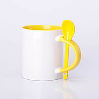 Чашка для сублімації кольорова всередині з ложечкою 330 мл (жовтий)